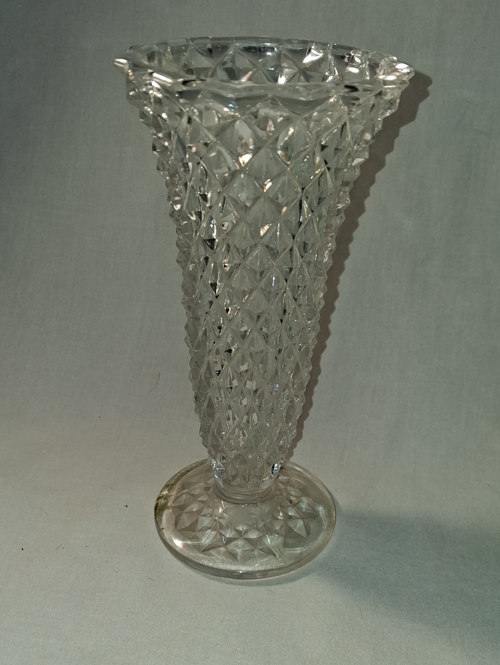 Vintage Clear Glass Diamond Pattern Vase Trumpet Style Glass Vase